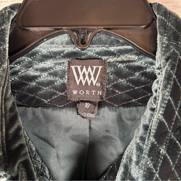 Worth Velvet Holiday Green Quilted Diamond Lined Jacket Blazer 10 - Picture 4 of 8